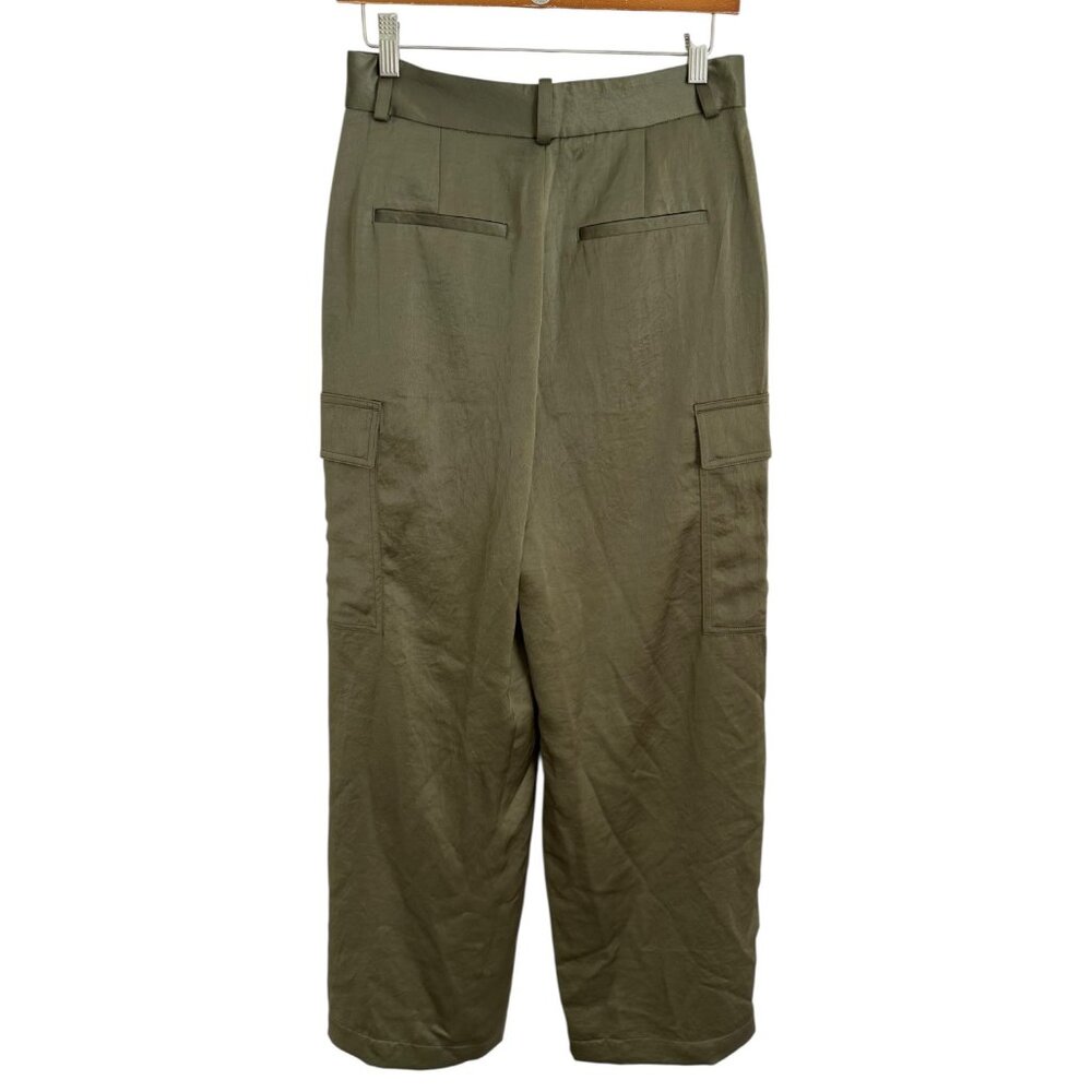 Madewell Satin High Rise Straight Cargo Trousers Green Size 6 Luxe Holiday Party - Picture 2 of 5
